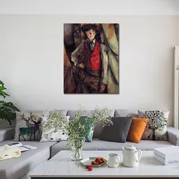 Landscape Canvas Art Boy in A Red Waistcoat Paul Cezanne Painting Handmade Living Room Modern Decor
