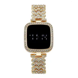 Other Watches Trendy Fashion Steel Chain with Diamonds Ladies Watch Full Diamond Touch Screen LED Bracelet 230719