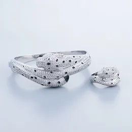 Novo conjunto de pulseiras de ouro leopardo prata para mulheres pulseira de anel pingentes tênis de luxo unissex designer de joias femininas joias presente de festa acessórios venda de casamento
