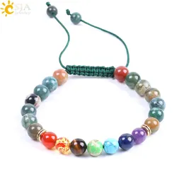 CSJA 7 Chakra Bracelets Kamień naturalny Indian Agat Balans Bransoletka Bransoletka Regulowana koronka dla kobiet mężczyzn Reiki Healing Charm JE164N