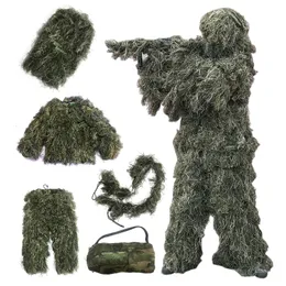 Jaktuppsättningar 5st Set Camouflage Ghillie Suit Yowie Sniper Tactical Clothes Camo för Paintball Men 230720