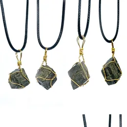 Pendant Necklaces Irregar Natural Stone Gold Plated Wire Handmade With Rope Chain For Women Men Party Club Decor Jewelry Drop Delive Dhtjc