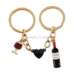 New fashion enamel red wine magnetic buckle keyring women's men's bar bag accessories car couple gift jewelry artifact