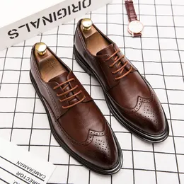 فستان تجاري للجلد الرجالي Brogue All-Match Derby Shoes Shoes Dress Dress Dress Wedding Whood-Whood-Footwear Man مقاومة