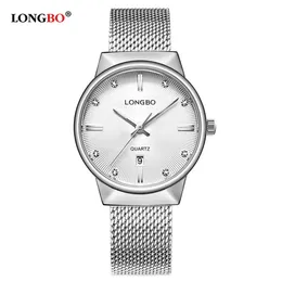Longbo iş erkekleri kadınlar lüks paslanmaz çelik grup erkek kadın kuvars saat takvim çift kol saati hediyeler 5028315p
