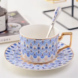 Classic Bone China Coffee Cups With Saucers Tableware Coffee Mugs With Spoon Set Afternoon Tea Set Home Kitchen244f