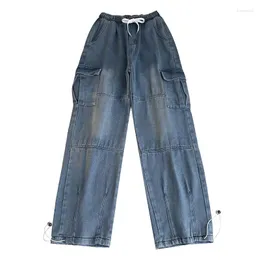 Herr jeans japanska flerficka långa byxor Sommarstudent Loose Casual High Street Tooling Straight Byxor Male Clothes