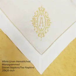 مجموعة من 12 Fshion Monogrammed Dinnerged Napkins White Linen Clatsed Table Napkins 20x20-Inch Napkins252W