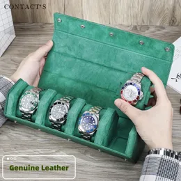 Watch Boxes Cases TOP 234Slots Watch Roll Box Saffiano Genuine Leather Watch Travel Roll Box Jewelry Storage Organizer Green Portable Watch Case 230719