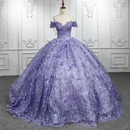 Lavender Princess Off ramię quinceanera sukienki ukochane koronkowe aplikacje koraliki tull sweet 16 suknia balowa vestidos de 15 anos