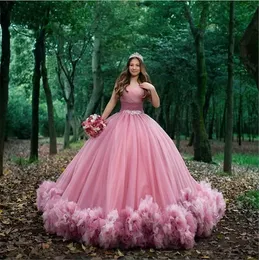 2023 Princess Ball Gown Quinceanera Dresses Tulle Ruffles Crystal Belt Prom Gowns Retro Sweet 15 Masquerade Dress