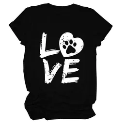 Love Letter Cat Paw Print Kort ärm Runda nacke Lous Casual Stor underlag T-shirt Nytt kvinnors slitage