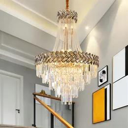 Spiral Staircase żyrandol LED Luksusowy złoty kryształ żyrandol dupleks willa el hobby inżynieria salonu krystaliczne oświetlenie342o