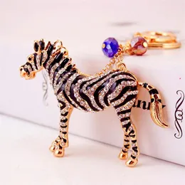 Animale zebra cavallo portachiavi ciondolo auto portachiavi accessori strass smalto gocciolamento olio lega portachiavi titolare moda donna B208d