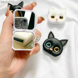 Korea Ins 미러 휴대 전화 홀더 그립 그립 그립 3D 고양이 공기 주머니 핸드폰 브래킷 페이스트 휴대용 메이크업 전화 스탠드 액세서리 L230619