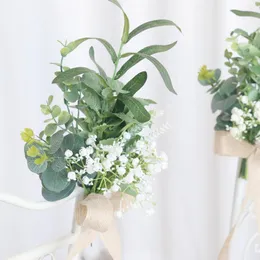 Dekorative Blumen Stuhllehne Blume Hochzeit liefert Dekorationen mit Blättern und Bändern für Feiertagsbogen-Empfangsdekoration