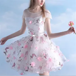 Kurze Heimkehrkleider Rosa Blume Schmetterling Gedruckt Flügelärmeln Mädchen Kurzes Abendkleid Partykleid vestido curto Benutzerdefinierte Größe299u