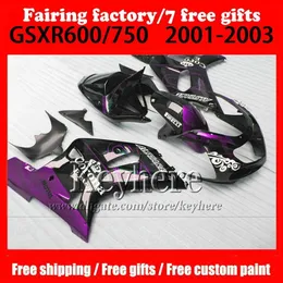 7 gifts Fairing body kit for 01 02 03 SUZUKI GSX-R600 750 fairings GSXR 600 750 k1 2001 2002 2003 Corona purple black motorcycle p1721