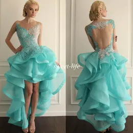 High Low Maxi Dress Homecoming Dresses Sexy Mint Organza Lace Backless Short Front Long Back Party Prom Gown Cocktail280m