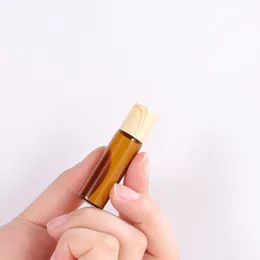 Plastic Wooden Grain Cap Mini Glass Roll on Bottle Portable Essential Oil Bottle With Stainless Steel Ball 1ml 2ml 3ml 5ml Lniei