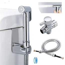 Toalety Hand Hold Bidet Zestaw opryskiwaczy mosiężna chromowana łazienka bidet kran w sprayu prysznic z węża T-adapter Holder 2399