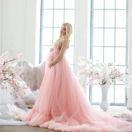Vestidos de noite rosa elegantes 2021 Sweetheart Tule Sweep Train Vestido de maternidade Plus Size Grávida Vestidos Pograph vestido de novia246I
