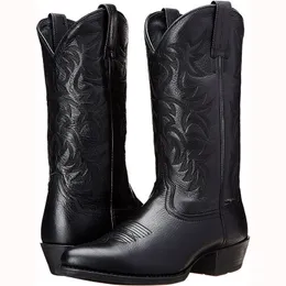 Botas Masculinas Bota Meia Panturrilha Western Cowboy Botas de Motocicleta Masculino Outono Ao Ar Livre Couro PU Totem Med Heel Desenhado Moda Botas Masculinas 230719