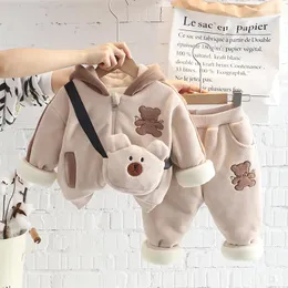 Conjuntos de ropa de primavera y otoño, traje cálido de felpa para bebés de 0 a 5 años, suéter con capucha para niños y niñas, pantalones, ropa deportiva de dos piezas