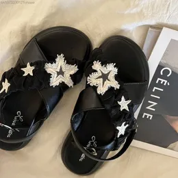 Sandaler Y2K Fashion Star Women Black Sandals Korean Harajuku Style Female Platform Shoes Summer Casual Beach Slipper Girl Shoes 230719