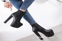 Boots 2019 Женские стриптизерши Шучуя 16см 7 см. Высокие каблуки с короткая лодыжка боевой блок фетиш теплый плюшевый зимний снег S4345321 Z230720