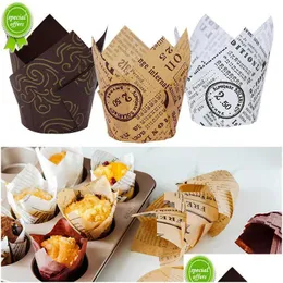 Backformen Neue 50 stücke Zeitungsstil Cupcake Liner Cup für Party Caissettes Spitze Muffin Papier Öldicht Kuchen Wrapper Drop Lieferung Dh9Go