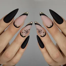 False Nails French Black & Pink Almond Lady Women Fake For Manicure Professional Supplies 24pcs Press On Fingernails