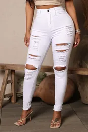 Frauen Hosen Distressed Ripped Elastizität Jeans Hohe Taille weiß schwarz Jeans Hosen Mode Weibliche Herbst Denim Hosen