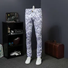 Floral Print Jeans Denim Mens Skinny Jeans Casual Vaqueros Hombre Skinny Erkek Jean Pantolon Calca Masculina256h