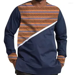 Männer Casual Hemden Marineblau Patchwork Hemd Baumwolle Langarm Tops Männlich Nigerianischen Mode Bräutigam Party Tragen
