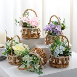 Kwiaty dekoracyjne fałszywe kwiat sztuczny bukiet roślina wyślij rattan koszyk home dekoracja ślubna