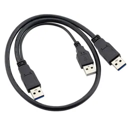 60CM Super speed USB 3 0 power Y cable 2 USB3 0 Male to USB Male for external Hard Disk269c