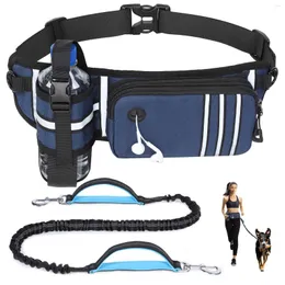 Dog Collars Hands Free Leash With Zipper Pouch Running Waist Bag For Adjustable Bungee Dual Padded Handles