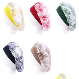 Gorro/Bonés de Caveira de Cetim Macio Faixa Larga Estampada Chapéu Noturno Para Mulheres Menina Elástico Acessórios para a Cabeça Cuidados com o Cabelo em Casa Acessórios de Moda Gota Dhxo4