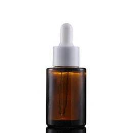 Flat Shoulder 30ml Brown Clear Frosted Glass Dropper Bottle with Black White Cap 1oz Glass Essential Oil Bottle Eafag