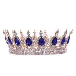Luxury Queen Vintage Big Wedding Hair Akcesoria Rhinestone Bridal Pełne okrągłe koło Pageant Tiaras Crystal Prom Royal Crowns Y20232F