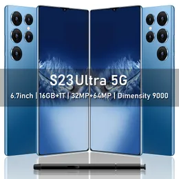 S23 Ultra 6.7 HD 5G 4G Dual SIM16+1T 6800MAH 32+64MP Разблокированная оригинальная оригинальная мобильная телефон Android 13 Глобальная версия полная версия
