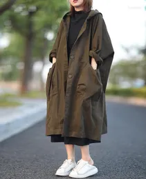 Women's Trench Coats Bohemian Vintage Style Loose Wide Knee-length And Jacket Women Large Pocket Hooded Coat Winterjas Dames Long