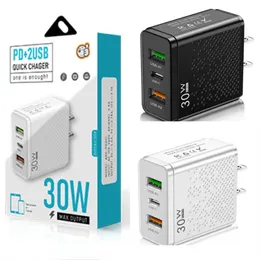 PD 2USB 30W Universal Fast Charger 3 Ports Type C 휴대폰 충전기 Samsung S22 23 Xiaomi iPhone 14 13 빠른 충전기 3.0 박스와 플러그