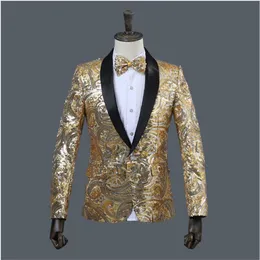 Fancy paljetter män kostymer svart sjal lapel blazers nattklubb sångare värd med bling bling bling kostymer jackor med en knapp för 240q