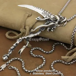 Liningion Mage 925 Sterling Silver Grim Reaper Skull Scelle Scythe Biker Pendant Ta22ステンレス鋼ネックレス24インチ2539