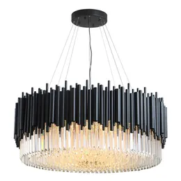 Черная современная люстра осветительная гостиная круглые хрустальные лампы большие домашние лампочки