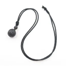 YJXP Natural Lava Stone Pendant Rope Chain Necklace 18mm Volcanic Round Bead Trendy Necklaces Lucky Charms Amulet Jewelry 1 Pcs225m