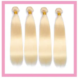 Brazilian Virgin Hair 4 Bundles 613# Blonde Silky Straight Four Bundle 100% Human Hair Extensions Double Wefts257f