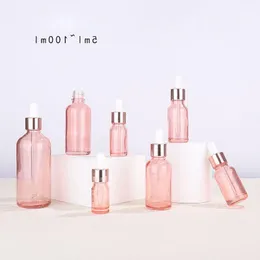 Wholesale Empty Essential Oil Bottle 5ml 10ml 15ml 20ml 30ml 50ml 100ml Rose Gold Lids Pink Glass Dropper Bottles For Cosmetics Gqulk